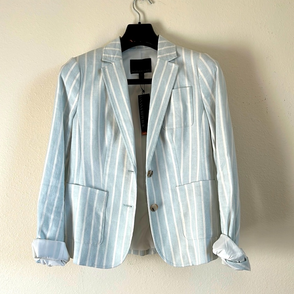 Banana Republic Light Blue Striped Blazer